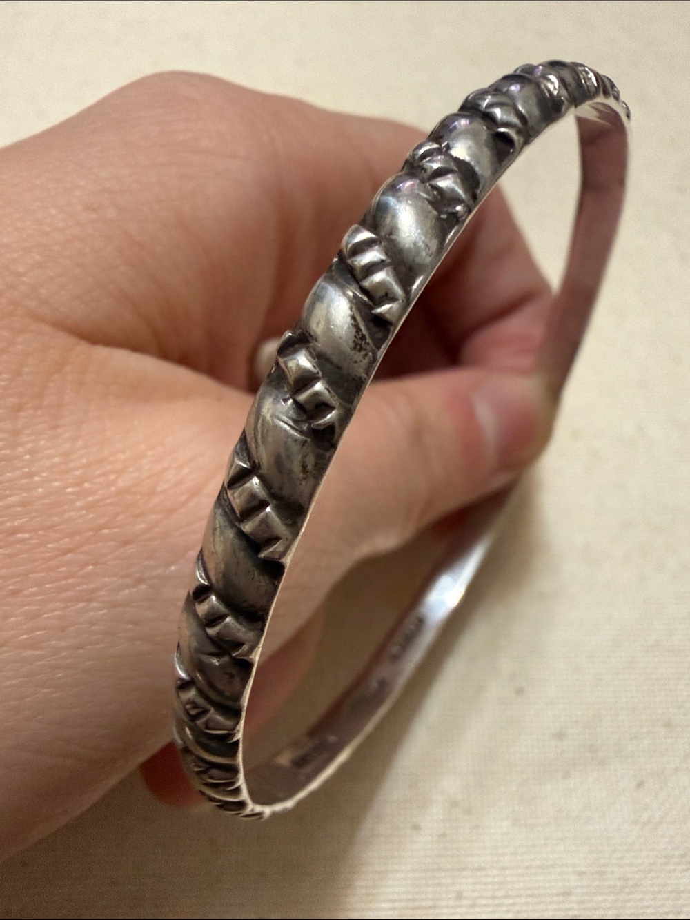 Classic Lovely Sterling Silver 925 Textured Women's Cuff Bracelet